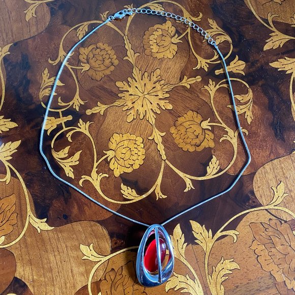 Blood Red and Silver Pendant Necklace - Picture 3 of 9